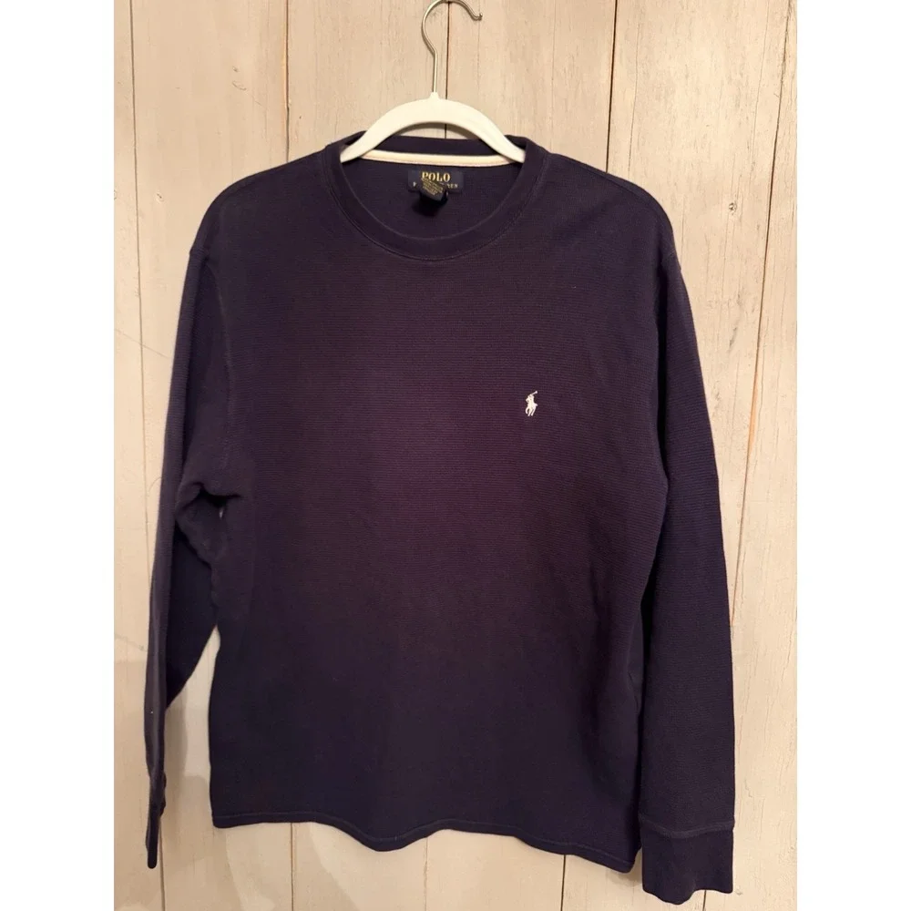 POLO By RALPH LAUREN Thermal Long Sleeve Shirt Men's‎ XLarge Blue White Logo